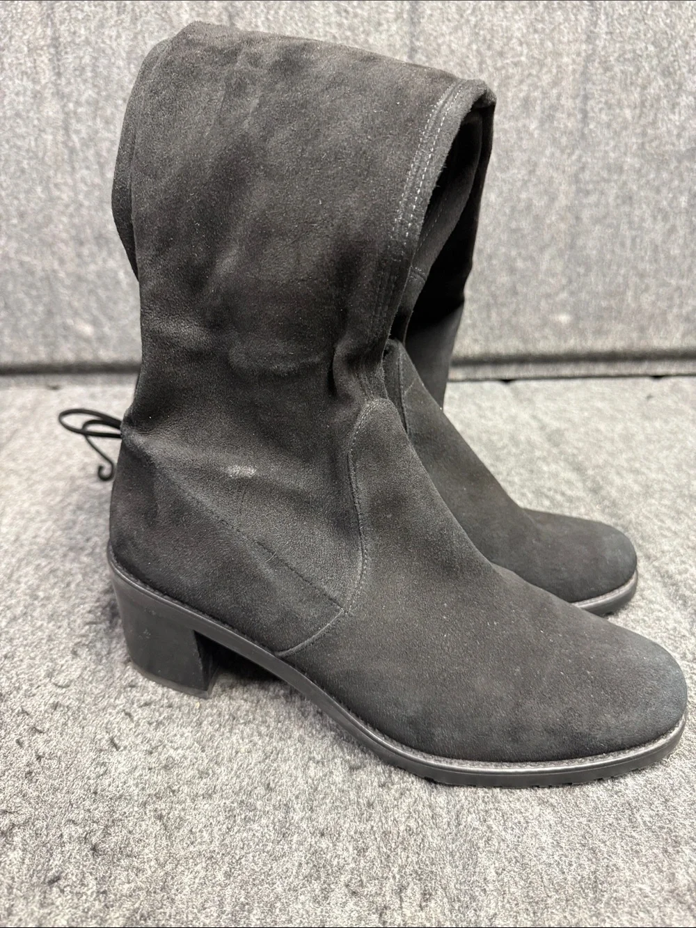 Stuart Weitzman Black Over-the-Knee Suedeover Boots with Tie Detail